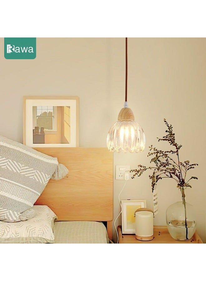 روعة مصباح معلق على شكل بتلة من الخشب الصلب على الطراز الياباني، مصباح طاولة سرير غرفة نوم وغرفة طعام عصري بسيط، إضاءة قابلة للتعديل بثلاثة ألوان (مصباح LED مرفق) - Image 5